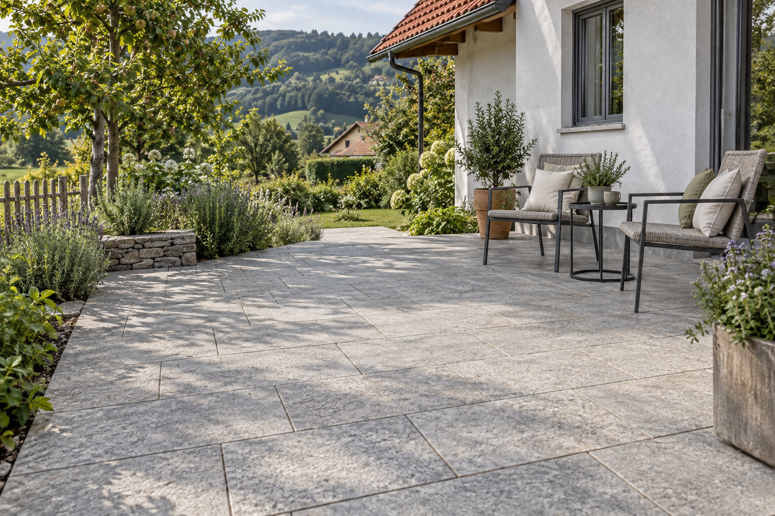 Gereinigter Steinsitzplatz im Garten