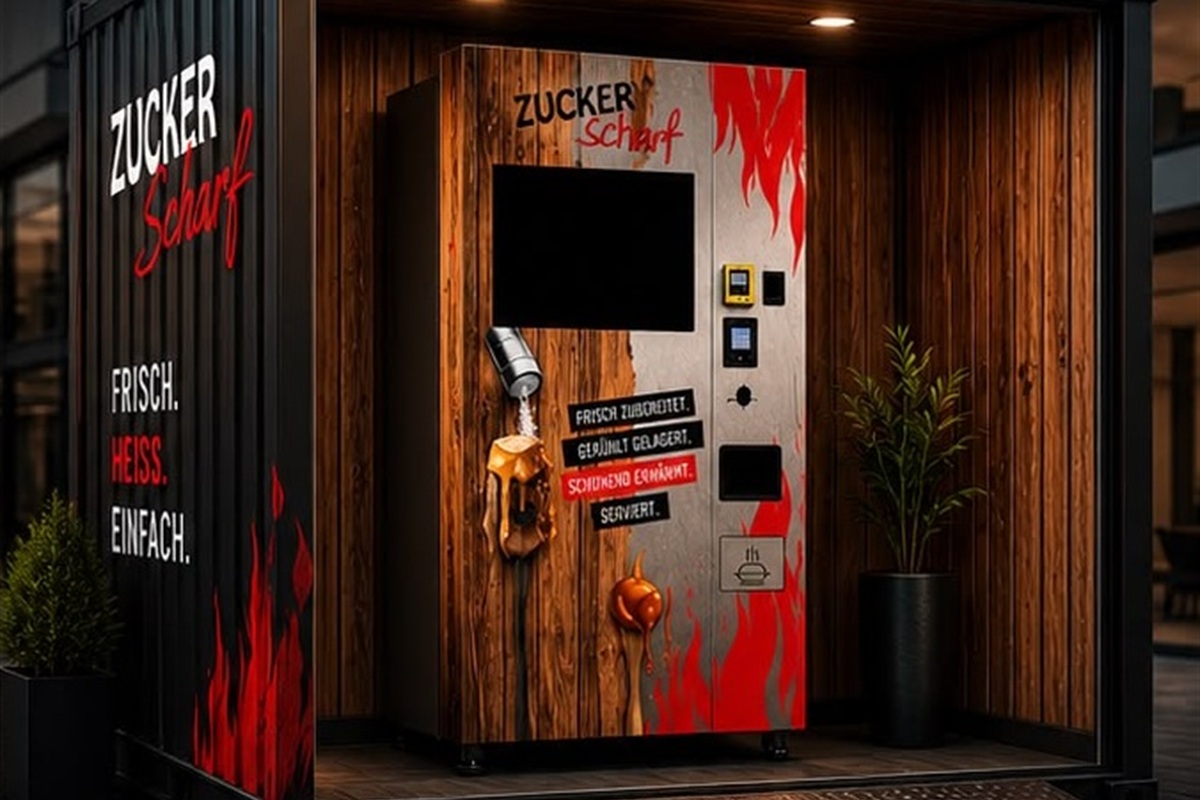 Zucker Scharf Food-Container mit Automat und Holzoptik
