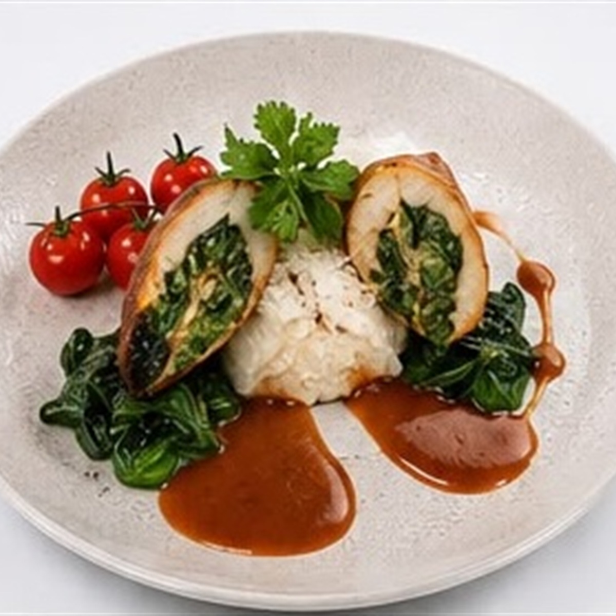 Huhn-Involtini mit Spinat-Mozzarella-Risotto